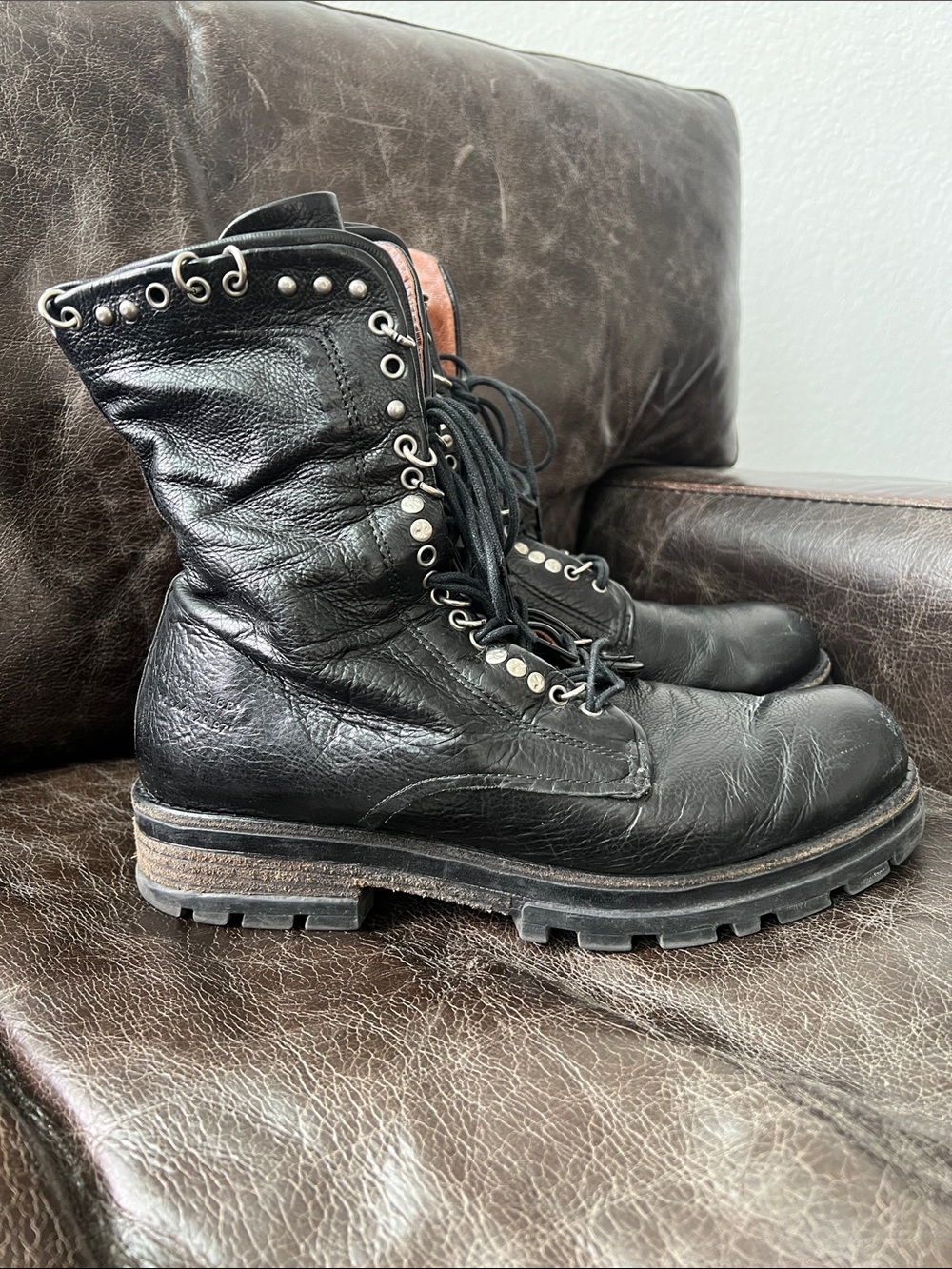 AS98 Women's Black Leather, side zip/ Lace-Up  Boots